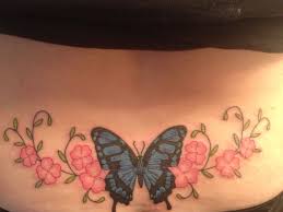 Lower Back Butterfly Tattoo With Forget Me Not Flowers Lower Back Tattoos Back Tattoos Tattoo Styles