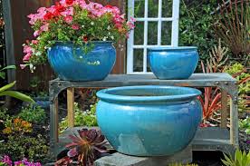 Glazed Aqua Green Rim Hp001 (D60Cm X H50Cm) Handmade Terracotta Planter  Outdoor Plant Pot - The Boma Garden Centre