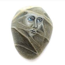 Original Art Hand Painted Stone Rock Singing Water Spirit Face 2 1/4"  height