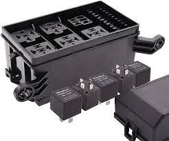 Automotive relays come in many shapes and forms. Amazon Com 12 Slot Fuse Relay Box 6 Relays Box 6 Atc Ato Fuses Holder Block With Fuses Relays And 41pcs Metallic Pins For Automotive And Jeep Boat Car Marine Engine Bay Automotive