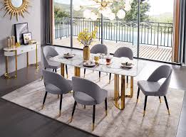 Dining table set furniture with 4 chairs white marble (set of 5) $299.99. 131 Gold Marble Dining Room Set By Esf A M Discount Furniture