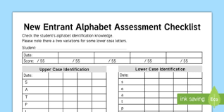 Students will identify all the letters of the alphabet in. New Entrant Alphabet Identification Checklist