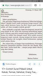 Sekarang ada lagi 3 contoh surat tidak resmi kepada teman ditulis dalam bahasa inggris sangat singkat alias pendek. Buatkan Surat Pribadi Dengan Teman Yg Pendek Brainly Co Id