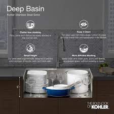 Every kohler stainless steel kitchen sink features silentshield technology, which significantly reduces irritating noise from clanging dishes, running water and. Kohler Verse Drop In Stainless Steel 33 In 4 Hole Double Bowl Kitchen Sink K Rh5267 4 Na The Home Depot