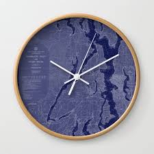 Puget Sound Washington State Nautical Chart Map Print 1956 Dark Blue Map Art Prints Wall Clock By Chartedwaters