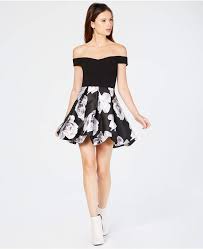 Speechless Juniors Off The Shoulder Fit Flare Bubble Hem Dress Reviews Dresses Juniors Macy S Junior Party Dresses Hem Dress Dresses