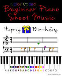 Free piano sheet music arranged by julie a. Happy Birthday Color Coded Beginner Piano Music Sheet Etsy
