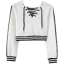 Black And White Striped Hoodie Women S Women S Casual Pullover Crop Top Lace Up Long Sleeves Sweatershirt You Can Find More Details By Vi Lace Hoodie Cropped White Shirt Womens Sweatshirts Hoods