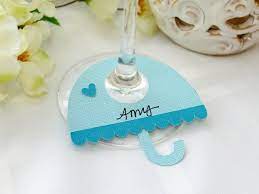 Baby Shower Drink Tags Wine Glass Charms Baby Blue Umbrellas By Trimandtinsel 9 25 Baby Shower Drinks Baby Shower Wine Tags
