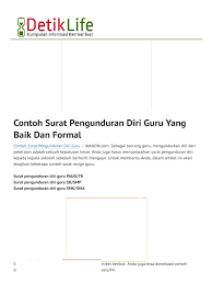 Seperti apa contoh surat mengundurkan diri yang baik dan benar agar tetap menjaga kesan baik di perusahaan. Contoh Surat Pengunduran Diri Guru Yang Baik Dan Formal Detiklife Pdf