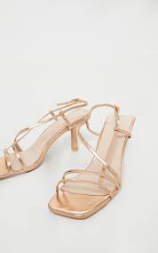 Evangeline angel wing sandals, rose gold/white. Rose Gold Low Heel Strappy Sandal Shoes Prettylittlething