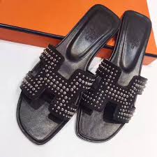 Hermes Woman Shoes Leather Slippers With Studs Ayakkabilar Kadin Modasi Kadin