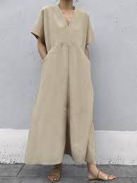 Les chaussures portent un bisou. Robe Longue Oversize A Manches Courtes Et Col En V Kaki Robe Longue Robes