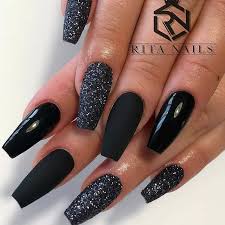 Black Acrylic Nails Coffin With Glitter Coffin Nails Ideas For Enchanting Look Naildesignsjournal Com Coffin Nails Designs Black Nails With Glitter Black Acrylic Nails