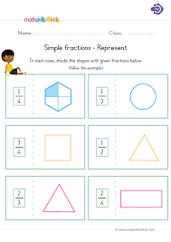 Simple Fractions Represent Simple Fractions Fractions Worksheets 1st Grade Math Worksheets