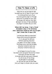 How to save a life. How To Save A Life The Fray Esl Worksheet By Janecampbell
