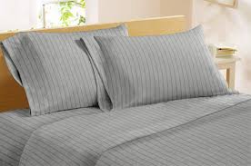 Dormisette Luxury German Flannel Striped Sheets Light Grey Or Indigo Blue