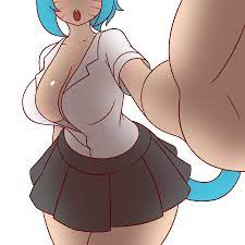 blue hair breasts camera view cat tail cleavage female hips loose  shirt manyakis nicole watterson nicole watterson (human) no bra open shirt  skirt the amazing world of gumball 
