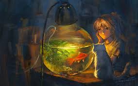 This wallpaper has been tagged with the following keywords: Hd Wallpaper Drawing Goldfish Cat Fish Tank Hd Painting Of Girl Staring At Fish Bowl Beside Cat On Wooden Table Wallpaper Flare
