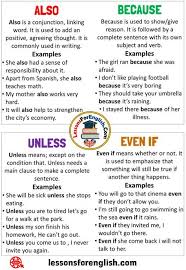 Uses Also Because Unless And Even If In English Definition And Example Sentences Because Becaus English Phrases Learn English Words English Vocabulary Words