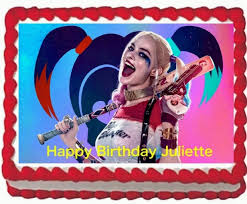 I love harley quinn so much that i dressed up as her on my birthday!! Amazon Com Harley Quinn Edible Cake Image 1 4 Sheet Grocery Gourmet Food