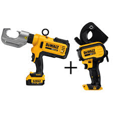 Dewalt 20 Volt Max Lithium Ion Cordless Cable Crimping Tool Kit With 2 Batteries 4ah Charger And Bonus Cable Cutting Tool