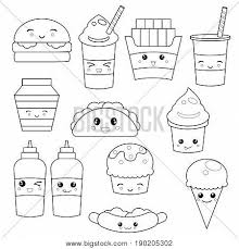 Cute food coloring pages is the best solution for your learning media. Set Cute Fast Food Vector Photo Free Trial Bigstock