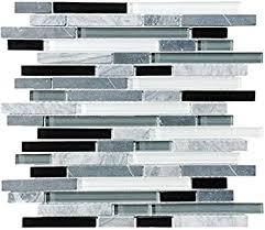 Glass tile installed on a kitchen backsplash using a high polymer content thinset suitable for glass tile. 2 X 12 Sample Bliss Midnight Stone And Glass Linear Mosaic Tiles Bathroom Walls Tub Surround Kitchen Backsplash Glass Tiles Amazon Canada
