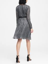Banana Republic Synthetic Pleated Metallic Faux Wrap Dress In Black Blue Silver Polka Dot Black Lyst