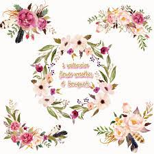 3 5usd 1 Watercolor Flower Wreathes 4 Flower Bouquet Floral Frame Png Wedding Bouquet Arrangement Bouq Watercolor Flowers Flower Frame Flower Frame Png