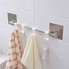 Hang towels and bathmats out to dry on this slender, portable rack. Buy Fwqpra Plastic Magic Sticker Series Self Adhesive Bathroom Towel Hanger Hook Rail White 4hooks Features Price Reviews Online In India Justdial