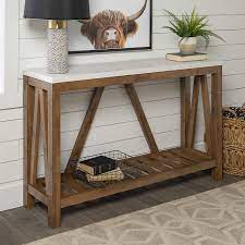 Farmhouse entry table, entry table, sofa table, cross end entry table, rustic entry table, hall table, console sofa table, live edge table. Walker Edison Furniture Company Modern Farmhouse Entryway Accent Table Entry Living Room 52 Inch White Marble Walnut Brown Walmart Com Walmart Com