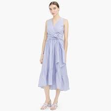 Sleeveless Faux Wrap Dress In End On End Cotton Dresses Faux Wrap Dress Flattering Dresses