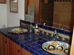 Underneath the pencil rail are a combination of 1 x 1 and 1 x 2 mexican mosaic tile. Themed Mexican Tile Bathroom Decor Art From Mexican Tile Bathroom With Ethereal Heat Pictures