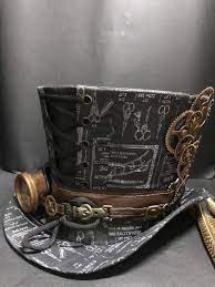 Steampunk Black Grey Cotton Top Hat With Monocal In Old Etsy Black And Grey Steampunk Hat Steampunk Clothing