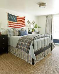 We have an ever expanding selection of americana themed items, including figurines, table linens, quilts, ceramic pottery, garden items, wall stars, and lots more! Southern Living Idea Home 2012 Tracery Interiors Americana Bedroom Farmhouse Bedroom Decor Guest Bedrooms