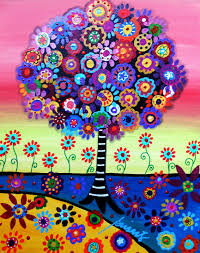 Mexican Folk Art Tree Of Life Flowers Unity Original Prisarts Whimsical Pristine Ebay Tree Of Life Painting Tree Art Whimsical Art