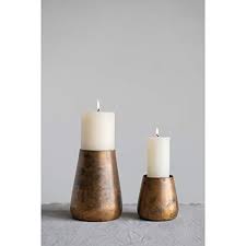 Antique brass and clear glass candle holders (set of 3). Creative Co Op Antique Brass Pillar Candle Holder Pricepulse