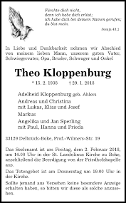 Become a fan remove fan. Traueranzeigen Von Theo Kloppenburg Www Westfalen Blatt De