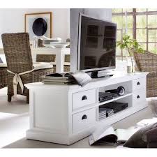 Meuble télé laqué blanc misez sur le côté minimaliste et épuré de ce meuble tv blanc laqué mat olivia. Meuble Tv Blanc 4 Tiroirs 2 Etageres Bois Massif Furniture White Entertainment Unit Large Tv Stands