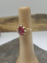 14k baguette ruby with diamond ring. Vintage 14k Yellow Gold Synthetic Ruby And Diamond Ring Http Kenyonjewelers Com