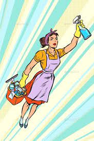 Cleaner Superhero Flyingservice Cleaning Cartoon Retro Vector Illustration Clean House