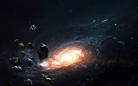 Asteroid Field Against Galaxy Awesome Science Fiction
