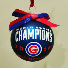 Holiday collectible acrylic christmas tree ornament mlb nhl sports. Chicago Cubs 2016 World Series Christmas Tree Ornament On A 3 Inch Blue Glass Ornament These Ar Chicago Cubs World Series Cubs World Series Sports Decorations