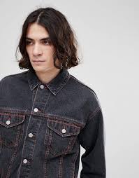 Black And Orange Jacket Mens Asos Oversized Denim Jacket With Orange Stitching In Black Denim Jacket Oversized Denim Jacket Jackets