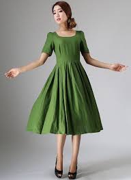 Green Fit And Flare Prairie Dress Womens Pleated Midi Dress Etsy In 2020 Green Midi Dress Womens Midi Dresses Green Dress