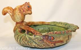 Penchant For Pottery Weller Pottery Woodcraft Squirrel Perched On The Rim Bowl From Just Art Pottery Weller Pottery Pottery Art Pottery
