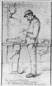 pencil drawing wood worker strange position for brace and bit carpentry workshop woodworking images carpentry and joinery