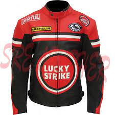 Lucky Strike Red Motorbike Motoggp Motorcycle Racing Leather Jacket Ebay Motorbike Jackets Motorcycle Leathers Suit Motorcycle Outfit