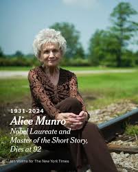 The New York Times - Alice Munro the author whose career spanned 14  collections of stories and earned her the Nobel Prize in Literature died  on Monday at 92 Although she was